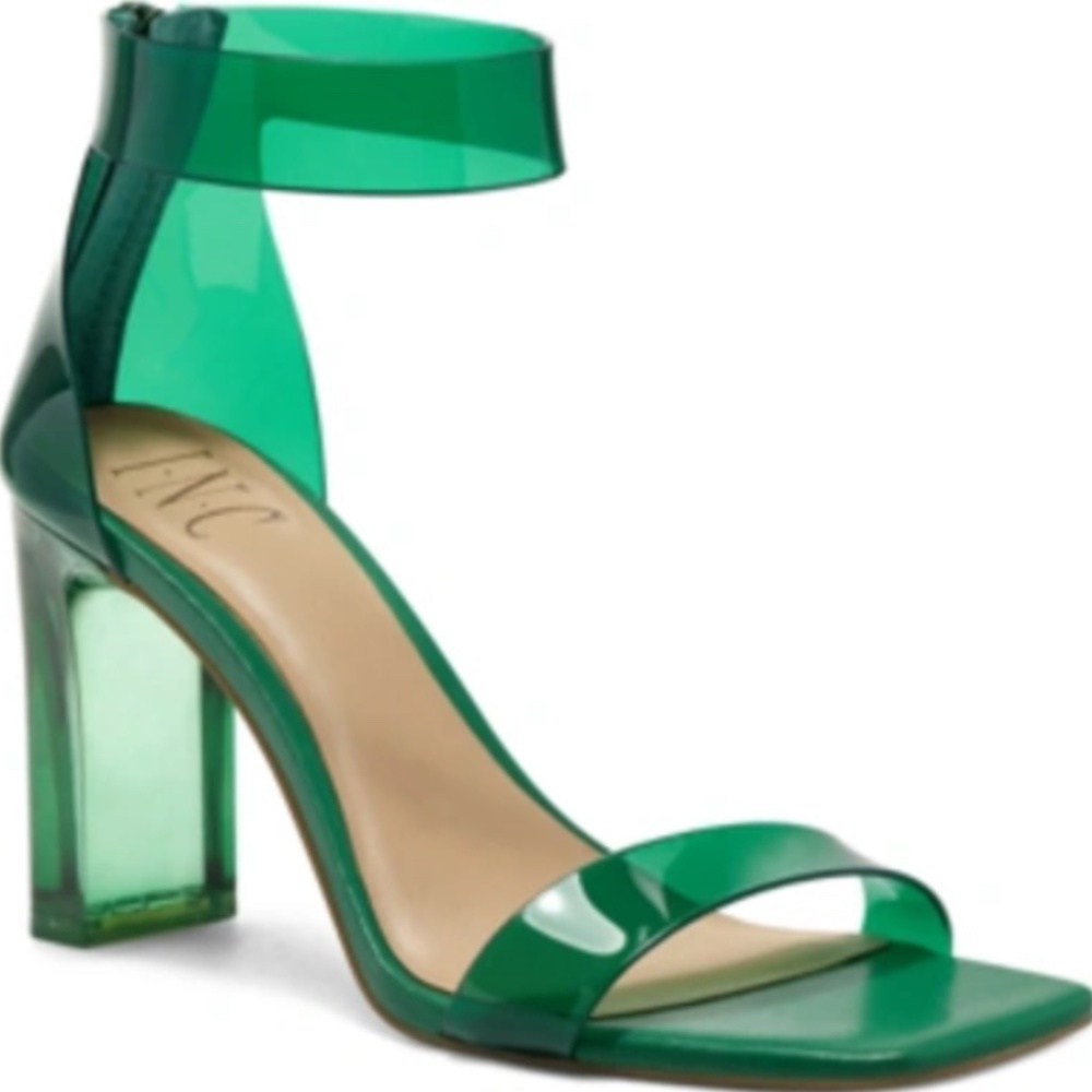 INC Green Clear Vinyl Dress Sandals